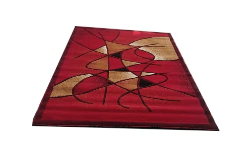 Prince Carpets Embossed Carved Supersoft Wool Blend Modern Design Carpets for Living Room Home Bedroom Drawing Room Hall with 1 inch Thickness Red Color 5 x 7 feet