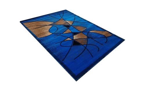 Prince Carpets Embossed Carved Supersoft Wool Blend Modern Design Carpets for Living Room Home Bedroom Drawing Room Hall with 1 inch Thickness Blue Color 6 x 8 feet