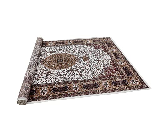 Prince Carpets Floral Design Soft Plushy Carpets for Home Bedroom Hall and Living Room (White, 5 x 7)