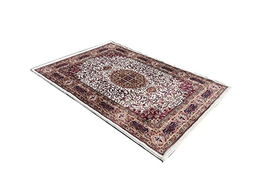 Prince Carpets Kashmiri Supersoft Wool Blend Persian Carpet for Living Room Bedroom Dining Room Hall with 15mm Thickness Non Slip Washable Carpet White Color 9 x 12 feet