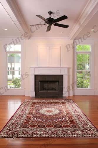 Prince Carpets Kashmiri Supersoft Wool Blend Persian Carpet for Living Room Bedroom Dining Room Hall with 15mm Thickness Non Slip Washable Carpet Maroon Color 5 x 7 feet