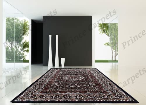 Prince Carpets Kashmiri Supersoft Wool Blend Persian Carpet for Living Room Bedroom Dining Room Hall with 15mm Thickness Non Slip Washable Carpet Blue Color 6 x 9 feet