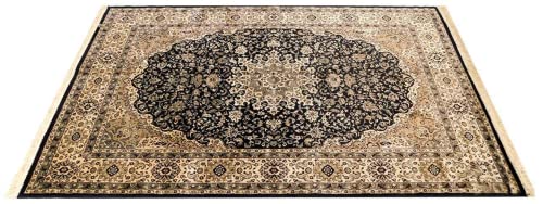 Prince Carpets Supersoft Kashmiri Silk Luxury Persian Design Anti Skid Backing Washable Carpets for Living Room Bedroom Drawing Room Hall Home Black Color 9 x 12 feet