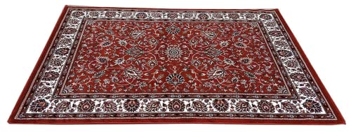 Prince Carpets Kashmiri Supersoft Wool Blend Persian Carpet for Living Room Bedroom Dining Room Hall with 15mm Thickness Non Slip Washable Carpet Rust Color 9 x 12 feet