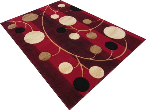 Prince Carpets Embossed Carved Supersoft Wool Blend Modern Design Carpets for Living Room Home Bedroom Drawing Room Hall with 1 inch Thickness Red Color 6 x 8 feet