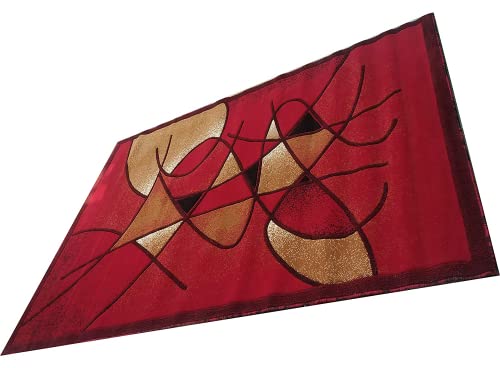 Prince Carpets Embossed Carved Supersoft Wool Blend Modern Design Carpets for Living Room Home Bedroom Drawing Room Hall with 1 inch Thickness Red Color 5 x 7 feet