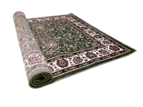 Prince Carpets Kashmiri Supersoft Wool Blend Persian Carpet for Living Room Bedroom Dining Room Hall with 15mm Thickness Non Slip Washable Carpet Green Color 4 x 6 feet