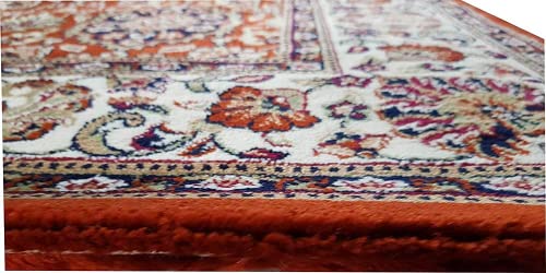 Prince Carpets Kashmiri Supersoft Wool Blend Persian Carpet for Living Room Bedroom Dining Room Hall with 15mm Thickness Non Slip Washable Carpet Rust Color 8 x 11 feet