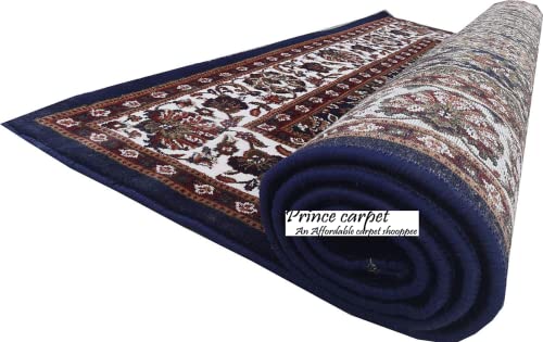 Prince Carpets Kashmiri Supersoft Wool Blend Persian Carpet for Living Room Bedroom Dining Room Hall with 15mm Thickness Non Slip Washable Carpet Blue Color 4 x 6 feet