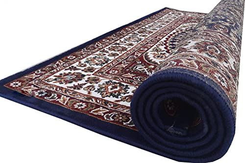 Prince Carpets Kashmiri Supersoft Wool Blend Persian Carpet for Living Room Bedroom Dining Room Hall with 15mm Thickness Non Slip Washable Carpet Blue Color 4 x 6 feet