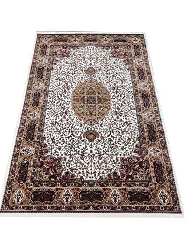 Prince Carpets Floral Design Soft Plushy Carpets for Home Bedroom Hall and Living Room (White, 5 x 7)