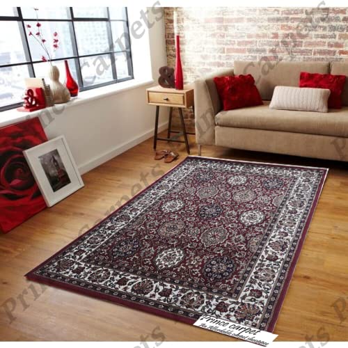 Prince Carpets Kashmiri Supersoft Wool Blend Persian Carpet for Living Room Bedroom Dining Room Hall with 15mm Thickness Non Slip Washable Carpet Maroon Color 8 x 11 feet