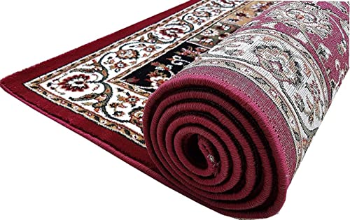 Prince Carpets Kashmiri Supersoft Wool Blend Persian Carpet for Living Room Bedroom Dining Room Hall with 15mm Thickness Non Slip Washable Carpet Maroon Color 8 x 11 feet
