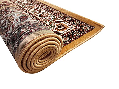 Prince Carpets Kashmiri Supersoft Wool Blend Persian Carpet for Living Room Bedroom Dining Room Hall with 15mm Thickness Non Slip Washable Carpet Gold Color 4 x 6 feet