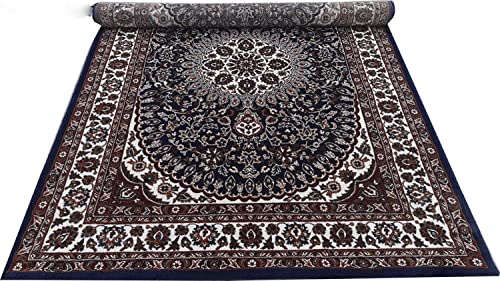 Prince Carpets Kashmiri Supersoft Wool Blend Persian Carpet for Living Room Bedroom Dining Room Hall with 15mm Thickness Non Slip Washable Carpet Blue Color 4 x 6 feet