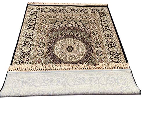 Prince Carpets Supersoft Kashmiri Silk Luxury Persian Design Anti Skid Backing Washable Carpets for Living Room Bedroom Drawing Room Dining Room Hall Home Black Color 4 x 6 feet