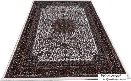 Prince Carpets Kashmiri Supersoft Wool Blend Persian Carpet for Living Room Bedroom Dining Room Hall with 15mm Thickness Non Slip Washable Carpet White Color 3 x 5 feet