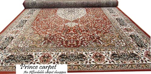 Prince Carpets Kashmiri Supersoft Wool Blend Persian Carpet for Living Room Bedroom Dining Room Hall with 15mm Thickness Non Slip Washable Carpet Rust Color 9 x 12 feet