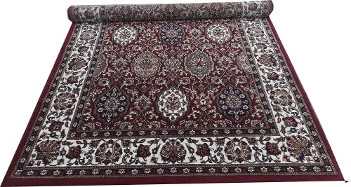 Prince Carpets Kashmiri Supersoft Wool Blend Persian Carpet for Living Room Bedroom Dining Room Hall with 15mm Thickness Non Slip Washable Carpet Maroon Color 8 x 11 feet