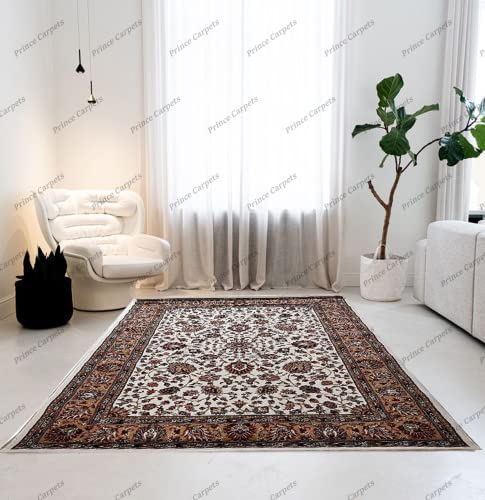 Prince Carpets Kashmiri Supersoft Wool Blend Persian Carpet for Living Room Bedroom Dining Room Hall with 15mm Thickness Non Slip Washable Carpet White Color 3 x 5 feet