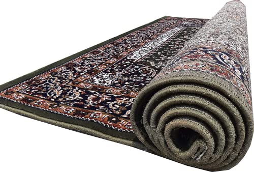 Prince Carpets Kashmiri Supersoft Wool Blend Persian Carpet for Living Room Bedroom Dining Room Hall with 15mm Thickness Non Slip Washable Carpet Green Color 8 x 11 feet