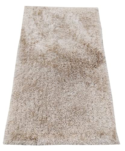 Prince Carpets Handwoven Micro Fiber Supersoft Plushy Shag Carpets for Living Room Bedroom Hall Dining Room 3 x 5 feet Color Beige