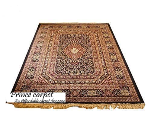Prince Carpets Supersoft Kashmiri Silk Luxury Persian Design Anti Skid Backing Washable Carpets for Living Room Bedroom Drawing Room Hall Home Black Color 3 x 5 feet