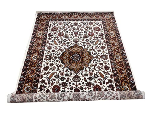 Prince Carpets Embossed Carved Supersoft Wool Blend Modern Design Carpets for Living Room Home Bedroom Drawing Room Hall with 1 inch Thickness White Color 5 x 7 feet