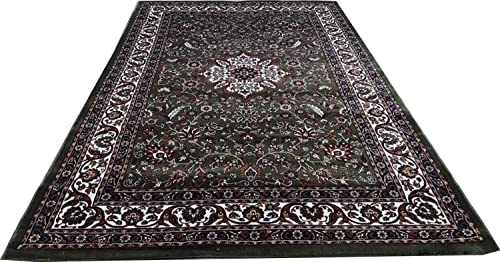 Prince Carpets Kashmiri Supersoft Wool Blend Persian Carpet for Living Room Bedroom Dining Room Hall with 15mm Thickness Non Slip Washable Carpet Green Color 4 x 6 feet