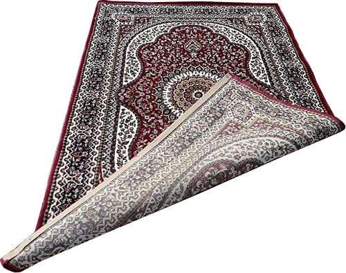 Prince Carpets Kashmiri Supersoft Wool Blend Persian Design Carpet for Living Room Bedroom Drawing Room Hall Anti Slip Backing Thick Washable Carpet Red Color 6 x 9 feet