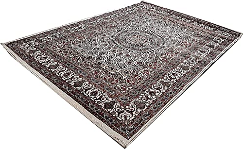 Prince Carpets Kashmiri Supersoft Wool Blend Persian Carpet for Living Room Bedroom Dining Room Hall with 15mm Thickness Non Slip Washable Carpet White Color 3 x 5 feet