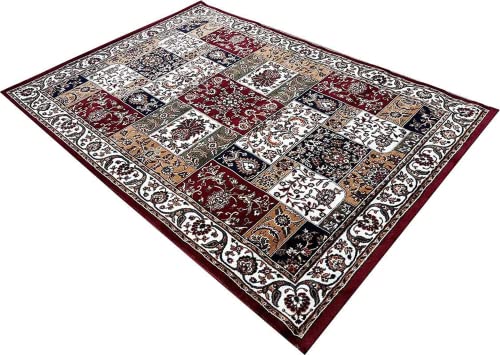 Prince Carpets Kashmiri Persian Design Supersoft Wool Blend Carpets for Living Room Anti Skid Backing Washable Carpet Maroon Color 8 x 11 feet