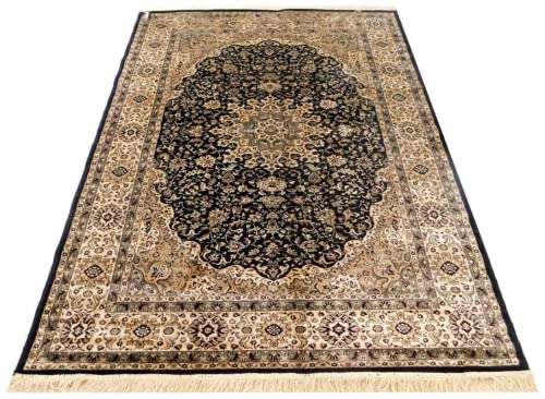 Prince Carpets Supersoft Kashmiri Silk Luxury Persian Design Anti Skid Backing Washable Carpets for Living Room Bedroom Drawing Room Hall Home Black Color 4 x 6 feet