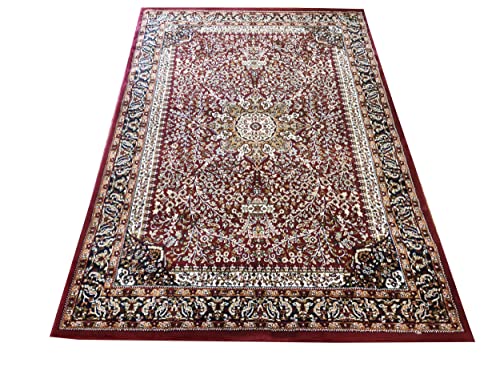 Prince Carpets Kashmiri Supersoft Wool Blend Persian Carpet for Living Room Bedroom Dining Room Hall with 15mm Thickness Non Slip Washable Carpet Maroon Color 9 x 12 feet