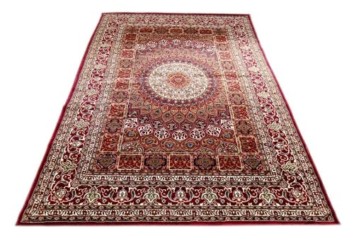 Prince Carpets Kashmiri Supersoft Wool Blend Persian Carpet for Living Room Bedroom Dining Room Hall with 15mm Thickness Non Slip Washable Carpet Maroon Color 5 x 7 feet