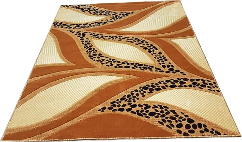 Prince Carpets Embossed Carved Supersoft Wool Blend Modern Design Carpets for Living Room Home Bedroom Drawing Room Hall with 1 inch Thickness Gold Color 6 x 8 feet