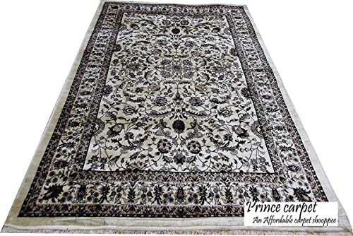 Prince Carpets Supersoft Kashmiri Silk Luxury Persian Design Anti Skid Backing Washable Carpets for Living Room Bedroom Drawing Room Hall Home Cream Color 3 x 5 feet