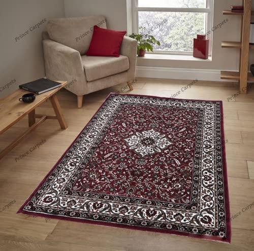 Prince Carpets Kashmiri Supersoft Wool Blend Persian Carpet for Living Room Bedroom Dining Room Hall with 15mm Thickness Non Slip Washable Carpet Rust Color 9 x 12 feet