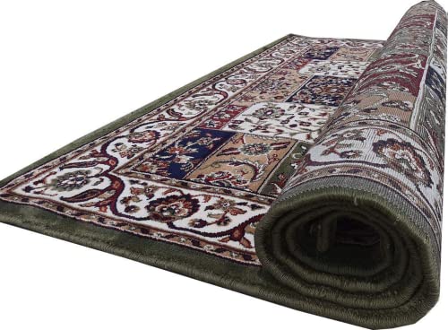 Prince Carpets Kashmiri Silk Touch Persian Carpet for Living Room1 inch Thickness Anti Skid Washable Carpet Green Color 8 x 11 feet