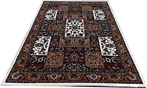 Prince Carpets Kashmiri Supersoft Wool Blend Persian Carpet for Living Room Bedroom Dining Room Hall with 15mm Thickness Non Slip Washable Carpet White Color 5 x 7 feet