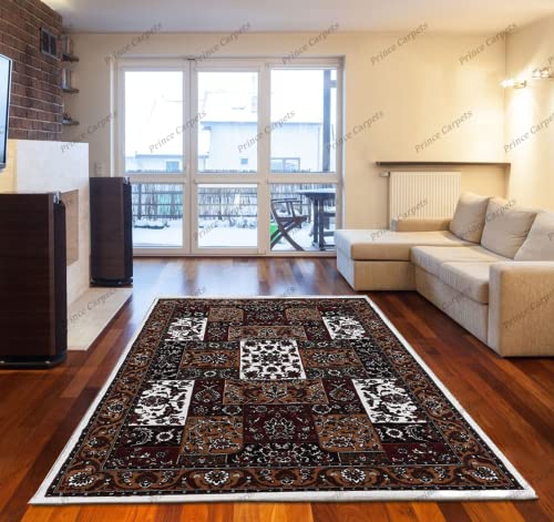 Prince Carpets Kashmiri Supersoft Wool Blend Persian Carpet for Living Room Bedroom Dining Room Hall with 15mm Thickness Non Slip Washable Carpet White Color 6 x 9 feet
