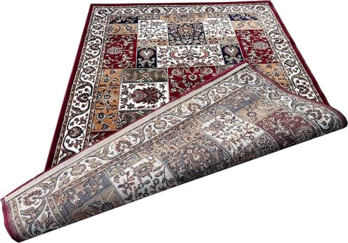 Prince Carpets Kashmiri Persian Design Supersoft Wool Blend Carpets for Living Room Anti Skid Backing Washable Carpet Maroon Color 8 x 11 feet