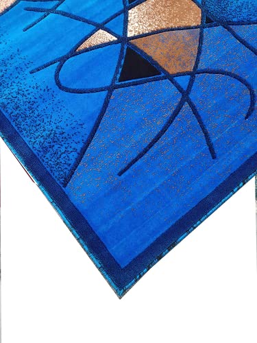 Prince Carpets Embossed Carved Supersoft Wool Blend Modern Design Carpets for Living Room Home Bedroom Drawing Room Hall with 1 inch Thickness Blue Color 6 x 8 feet