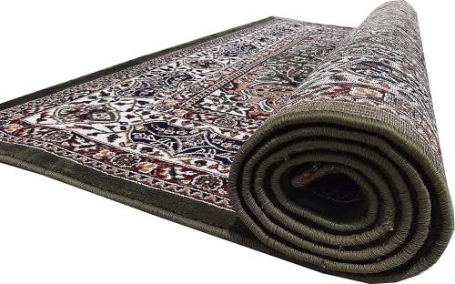 Prince Carpets Kashmiri Supersoft Wool Blend Persian Carpet for Living Room Bedroom Dining Room Hall with 15mm Thickness Non Slip Washable Carpet Green Color 6 x 9 feet