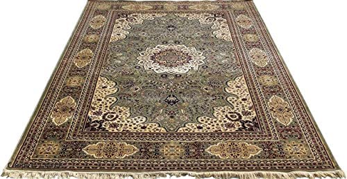 Prince Carpets Supersoft Kashmiri Silk Luxury Persian Design Anti Skid Backing Washable Carpets for Living Room Bedroom Drawing Room Hall Home Green Color 8 x 11 feet