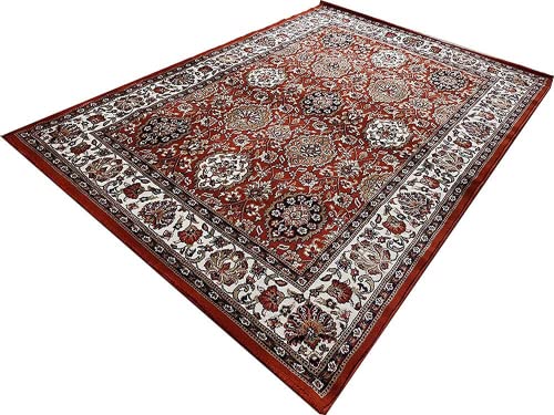 Prince Carpets Kashmiri Supersoft Wool Blend Persian Carpet for Living Room Bedroom Dining Room Hall with 15mm Thickness Non Slip Washable Carpet Rust Color 3 x 5 feet