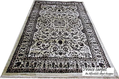 Prince Carpets Supersoft Kashmiri Silk Luxury Persian Design Anti Skid Backing Washable Carpets for Living Room Bedroom Drawing Room Hall Home Cream Color 3 x 5 feet