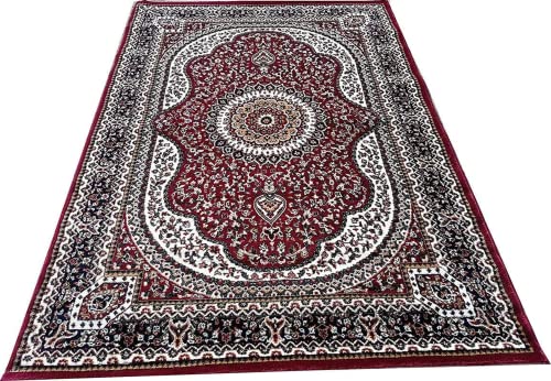 Prince Carpets Kashmiri Supersoft Wool Blend Persian Design Carpet for Living Room Bedroom Dining Room Hall with 1 inch Thickness Anti Skid Backing Washable Carpet Red Color 8 x 11 feet