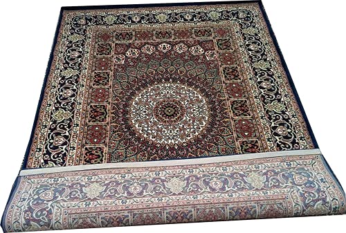 Prince Carpets Kashmiri Supersoft Wool Blend Persian Design Carpet for Living Room Bedroom Drawing Room Hall Anti Slip Backing Thick Washable Carpet Blue Color 6 x 9 feet