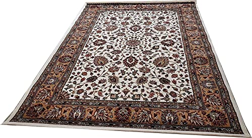 Prince Carpets Kashmiri Supersoft Wool Blend Persian Carpet for Living Room Bedroom Dining Room Hall with 15mm Thickness Non Slip Washable Carpet White Color 3 x 5 feet